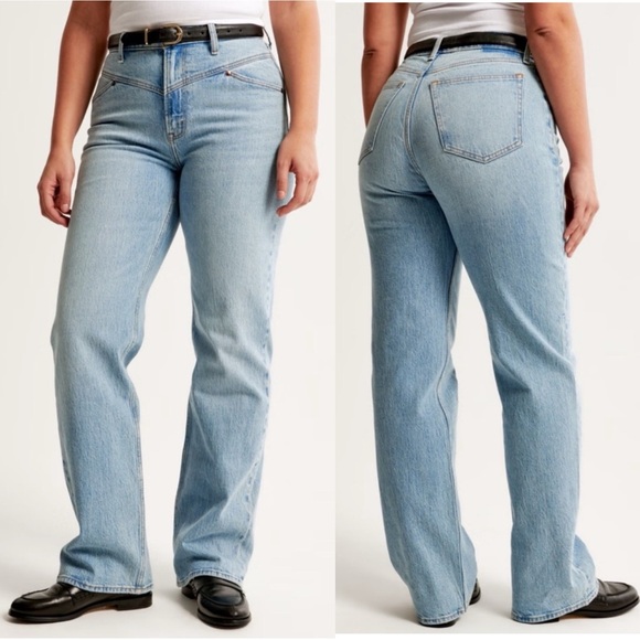 NWT Abercrombie Fitch The 90s High Rise Relaxed Jean Medium With Front Yoke 34 S - Picture 2 of 16